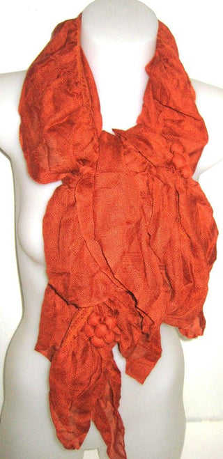 fashion scarf, burnt orange, ruffles, bauble scarf, ladies fashion, fashion accessories