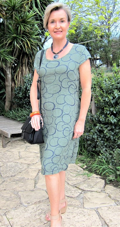 L243-Conti Moda Italian Linen Floral Pattern Dress