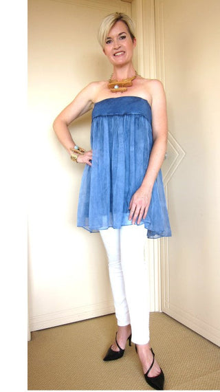 Buy denim-blue C822-Strapless Layered Top or Layered Skirt