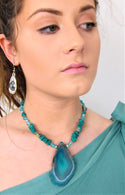 2G418-Semi Precious, Stylish Agate And Shell Necklace