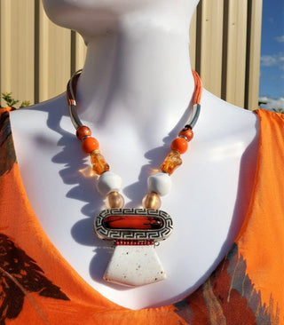Buy orange 2G604-Stylish Italian Bead And Cord Necklace