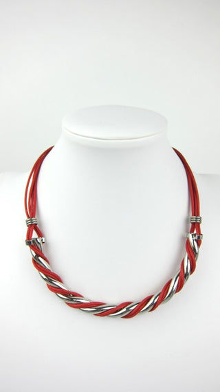Buy red-silver 2G855-Stylish woven necklace