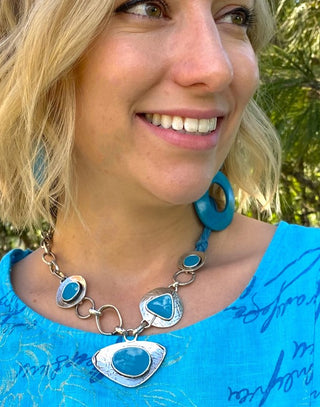 Buy turquoise 2M717-Silver Plated Metal And Enamel Inlay Necklace