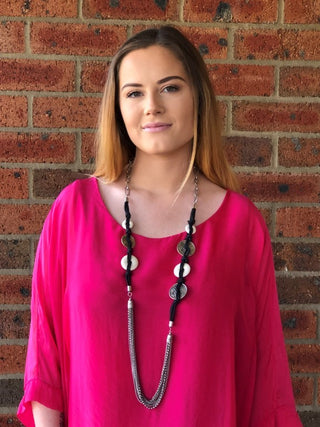 2M969-Stunning Long Necklace With Chain Detail