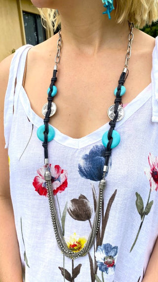 2M969-Stunning Long Necklace With Chain Detail