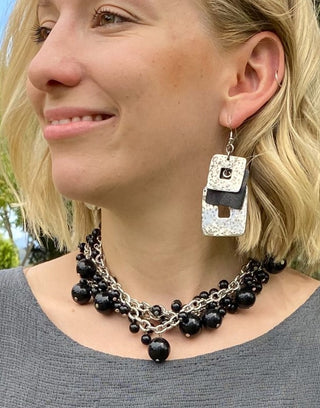 2T034-Silver Chain Beaded Necklace