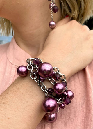 4T034-Silver Chain Beaded Bracelet
