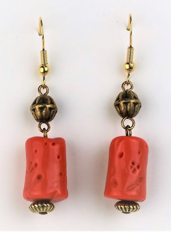 5A03-Beautiful Coral Drop Earrings