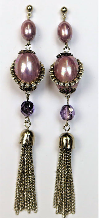 Buy magenta 5A062-Drop Earrings with Chain Tassel