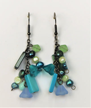 5A72-Turquoise Beaded Chain Earrings