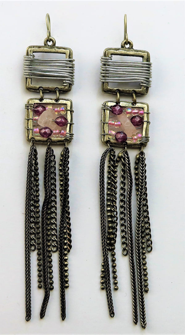 5E02-Earrings With Chain Tassels