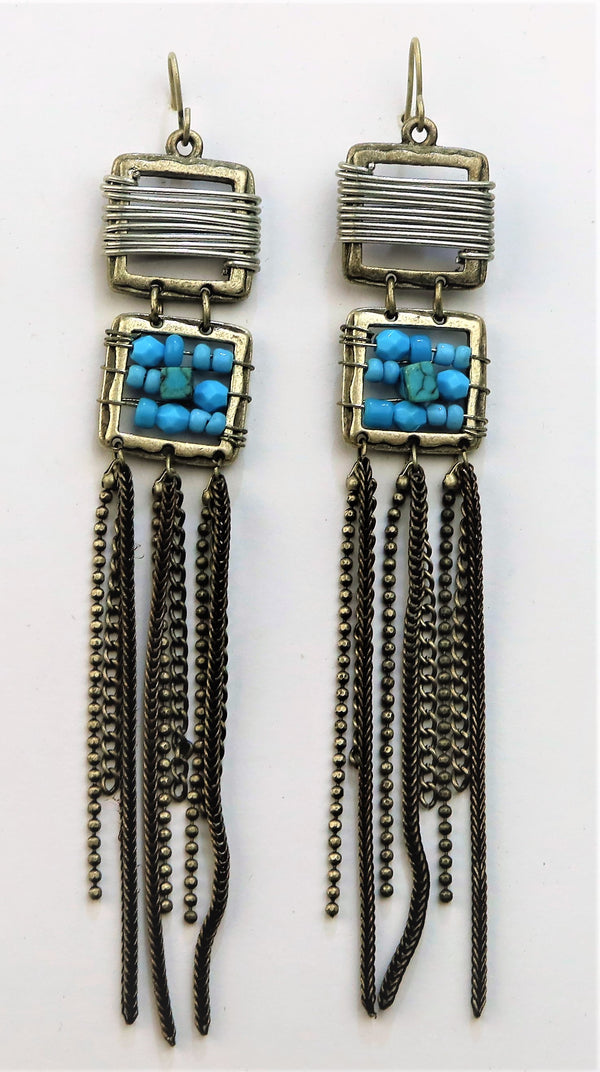 5E02-Earrings With Chain Tassels