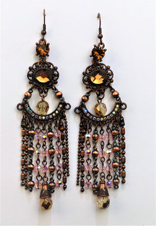 5H278-Bronze Beaded Chandelier Earrings
