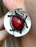 5M1764-Silver Plated Earring With Red Stone