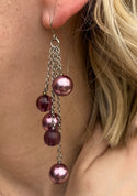 5T034-Silver Chain Beaded Earrings