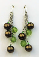 5T034-Silver Chain Beaded Earrings