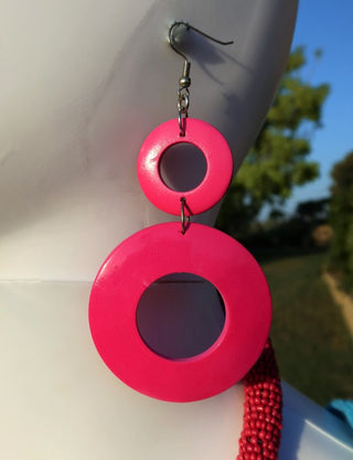 Buy fuschia 5X47-Stylish Circle Drop Earrings