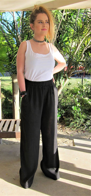 Comfortable Stylish Italian Linen Fashionable Pants Black, Natural fibres, Made in italy