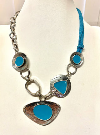 Buy turquoise 2M717-Silver Plated Metal And Enamel Inlay Necklace