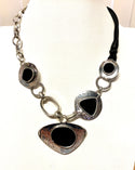 2M717-Silver Plated Metal And Enamel Inlay Necklace