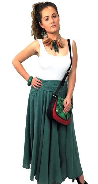 Ocean Ladies Italian Cotton Flexible Size Flowing Maxi Skirt, Comfortable and Stylish, One size, Made in Italy.