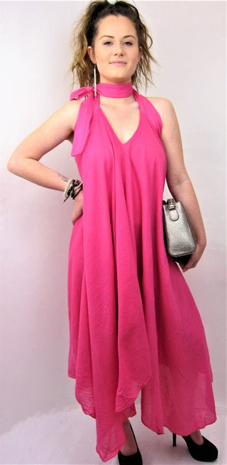 Ladies Italian Multi-Functional Cotton Dress, Versatile dress for any occasion. Made in Italy.  Womens Fuschia cotton dress