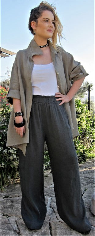L591-Conti Moda Italian Linen Shirt/Jacket With Collar