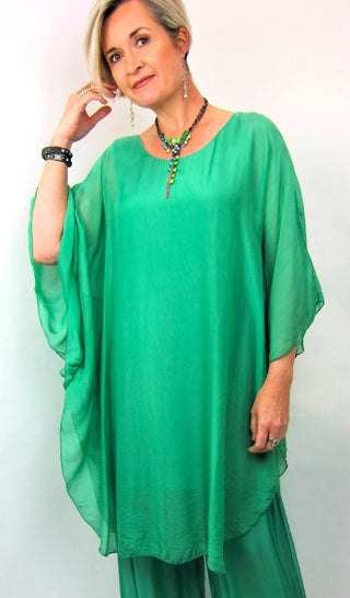 Buy emerald L033 - Conti Moda Italian Silk Pattern Long Top/Mid Dress