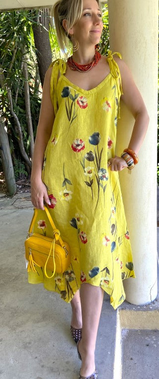 L241-Italian Linen Floral Pattern Dress