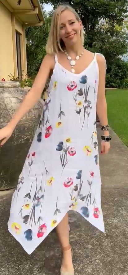 L241-Italian Linen Floral Pattern Dress