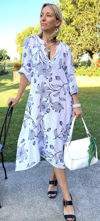 L243-Conti Moda Italian Linen Floral Pattern Dress