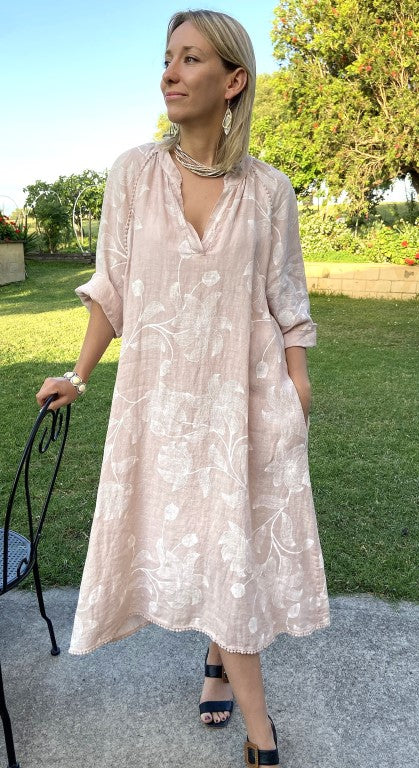 L243-Conti Moda Italian Linen Floral Pattern Dress