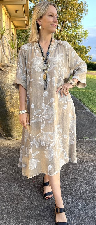 L243-Conti Moda Italian Linen Floral Pattern Dress