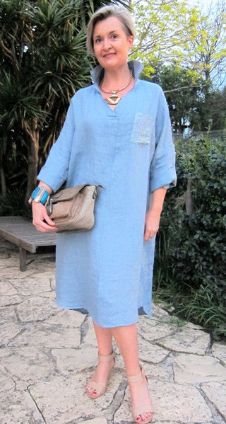 Buy denim L577-Conti Moda Italian Natural Linen Dress