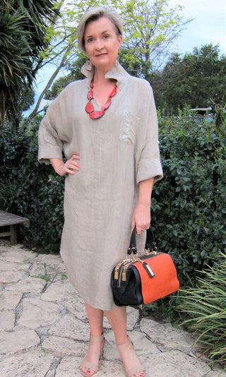Buy flax L577-Conti Moda Italian Natural Linen Dress