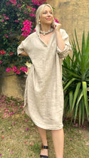 L577-Conti Moda Italian Natural Linen Dress