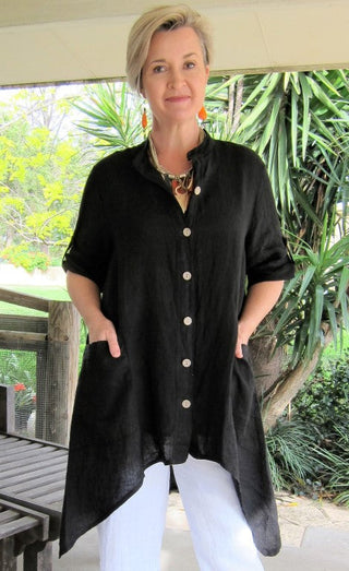 Buy black L590-Conti Moda Clever Italian Linen Shirt/Jacket