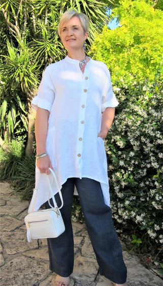 Buy white L590-Conti Moda Clever Italian Linen Shirt/Jacket