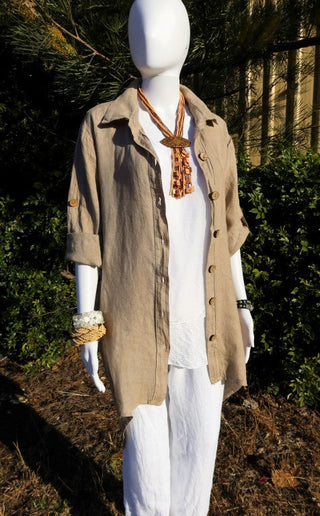 Buy flax L591-Conti Moda Italian Linen Shirt/Jacket With Collar