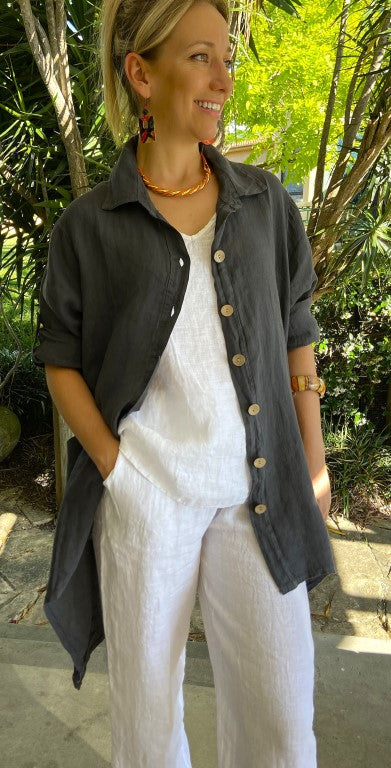 L591-Conti Moda Italian Linen Shirt/Jacket With Collar