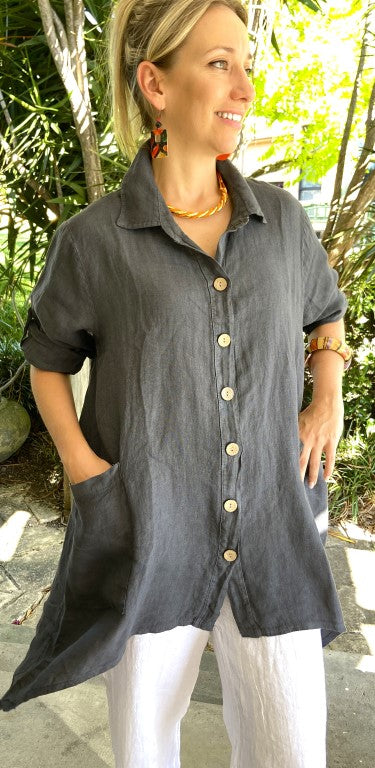 L591-Conti Moda Italian Linen Shirt/Jacket With Collar