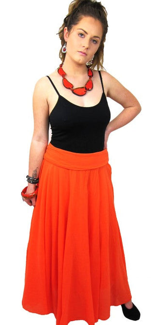 Buy orange L759 - Conti Moda Italian Cotton Long Flowing Maxi Skirt