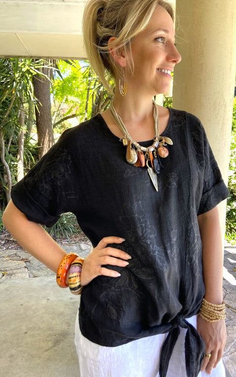 L794-Conti Moda Italian Print Top With Front Tie