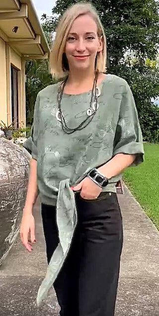 L794-Conti Moda Italian Print Top With Front Tie