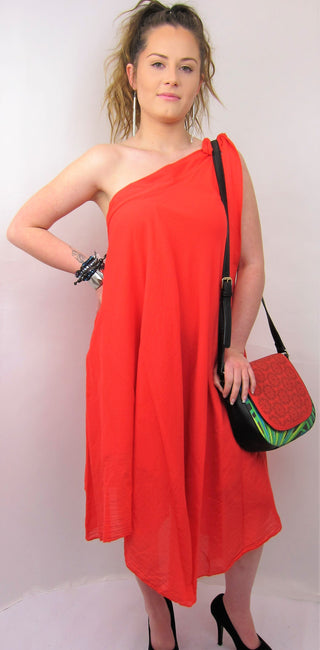 Buy red L850 - Conti Moda Multi-Functional Italian Cotton Dress