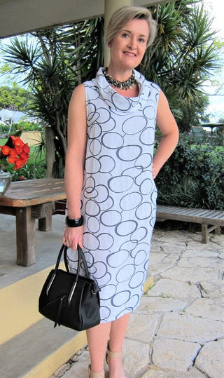 Buy white L8661-Conti Moda Beautiful Italian Linen Print Dress