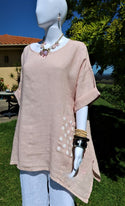 L930 Italian Linen Top With Polkadot Pockets