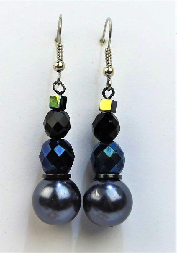 5H90-Bead And Crystal Drop Earring