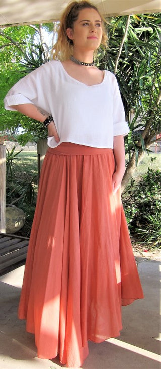 Sienna Ladies Italian Cotton Flexible Size Flowing Maxi Skirt, Comfortable and Stylish, One size, Made in Italy. Maxi skirt for women