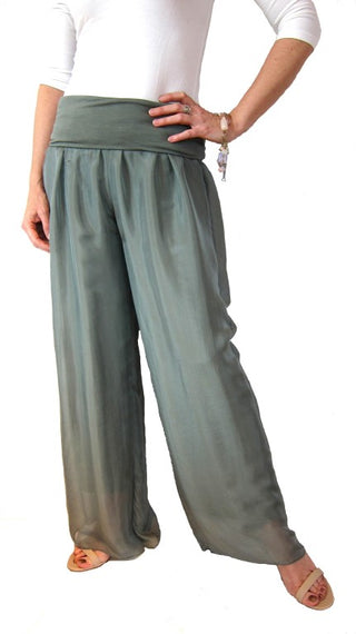 Italian Silk Long Flowing Ladies pants Sage, Womens Fashion, Ladies wear, Formal Wear, conti moda, 